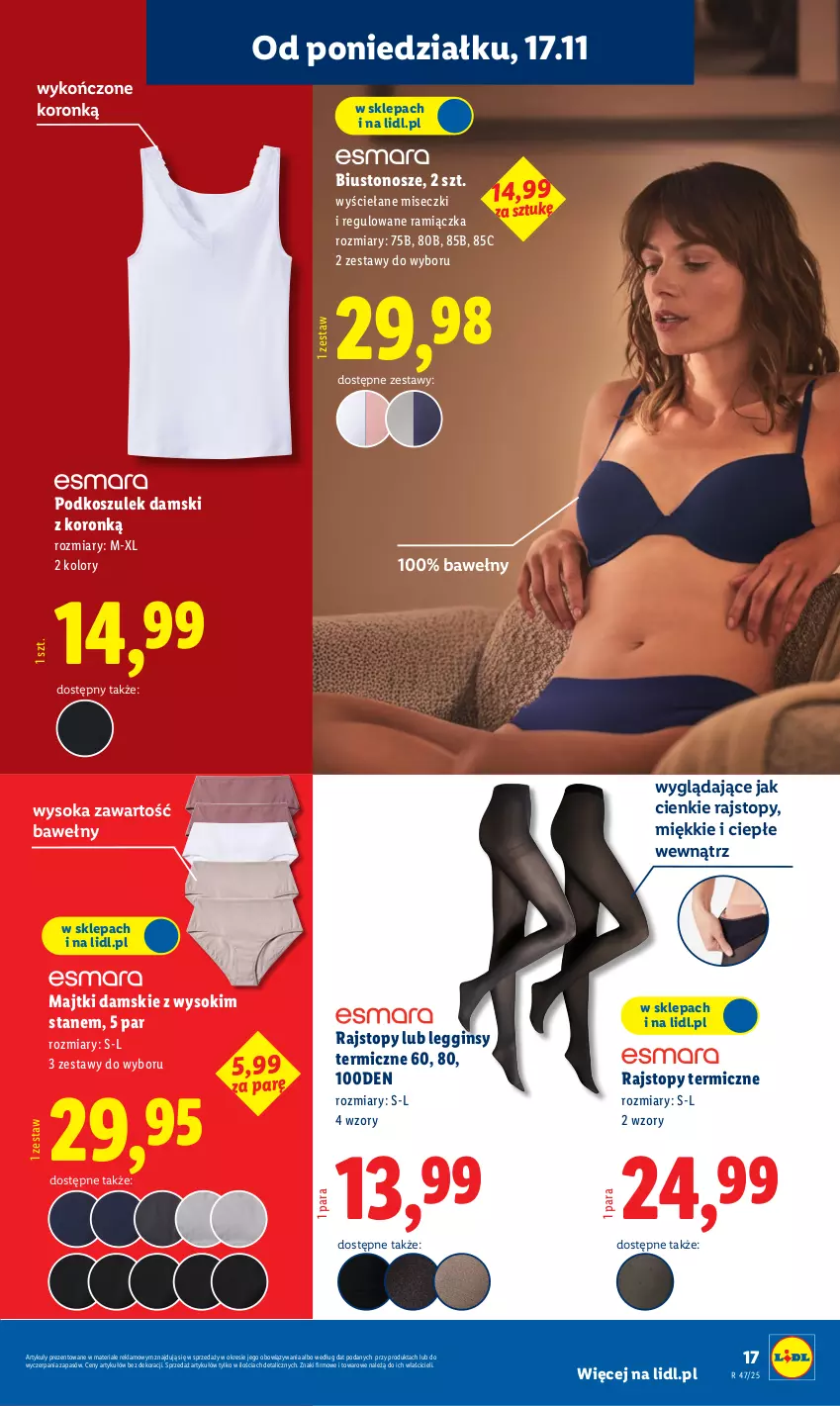 Gazetka promocyjna Lidl - GAZETKA - ważna 17.11 do 22.11.2025 - strona 21 - produkty: Biustonosz, Gin, Kosz, Legginsy, Majtki, Podkoszulek, Rajstopy, Sok, Top