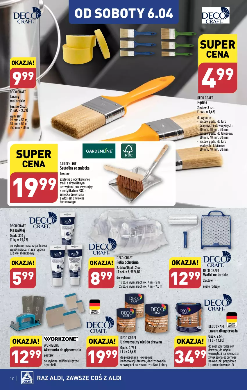 Gazetka promocyjna Aldi - Artykuły przemysłowe i tekstylia - ważna 02.04 do 06.04.2024 - strona 10 - produkty: Cynk, Fa, Klej, Kokos, Lakier, Lazur, Masa szpachlowa, Olej, Por, Ser, Szufelka, Zestaw pędzli