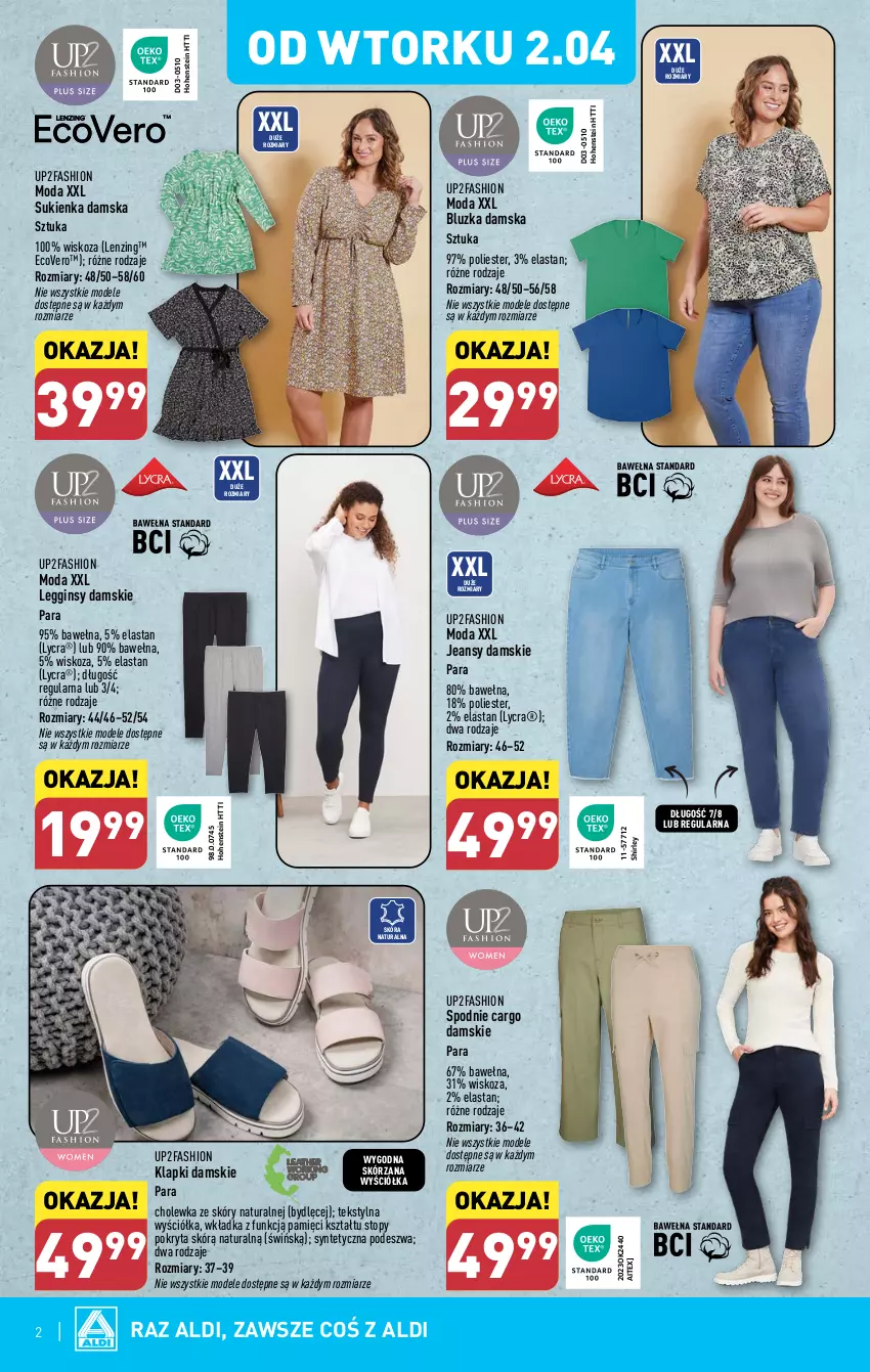 Gazetka promocyjna Aldi - Artykuły przemysłowe i tekstylia - ważna 02.04 do 06.04.2024 - strona 2 - produkty: Fa, Gin, K2, Klapki, Legginsy, Moda, Spodnie, Sukienka, Top, Wełna