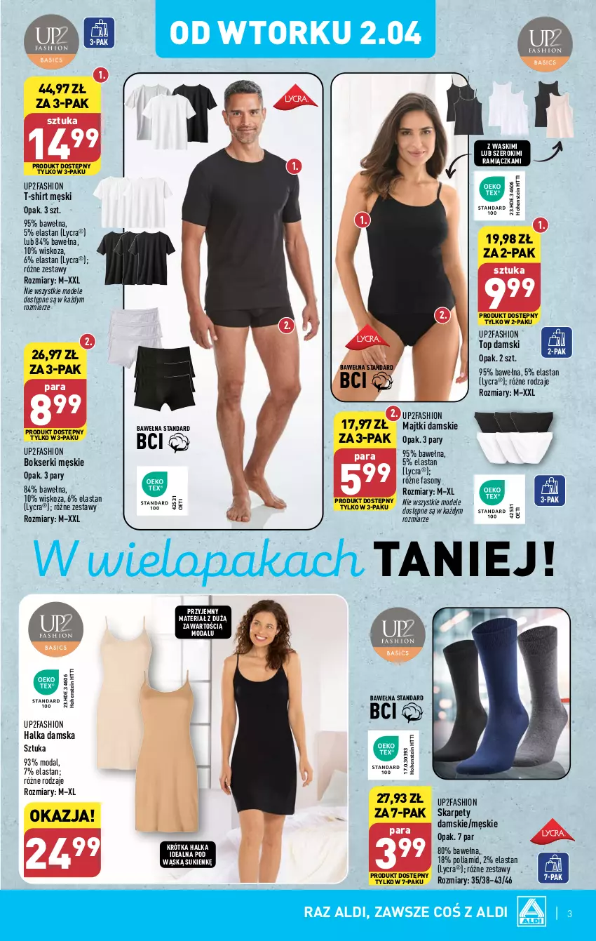 Gazetka promocyjna Aldi - Artykuły przemysłowe i tekstylia - ważna 02.04 do 06.04.2024 - strona 3 - produkty: Bokserki, Fa, Karp, Majtki, Moda, Ser, Sony, T-shirt, Top, Wełna