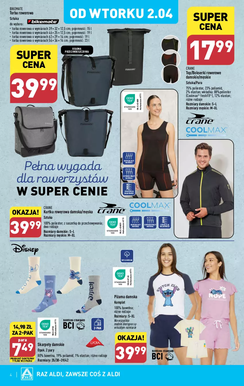 Gazetka promocyjna Aldi - Artykuły przemysłowe i tekstylia - ważna 02.04 do 06.04.2024 - strona 4 - produkty: Bokserki, Karp, Kurtka, LG, Olma, Piżama, Rower, Ser, Top, Torba, Wełna