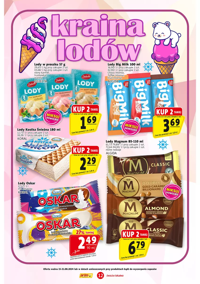 Gazetka promocyjna Prim Market - ważna 15.08 do 21.08.2024 - strona 12 - produkty: Algida, Big Milk, LG, Lion, Lody