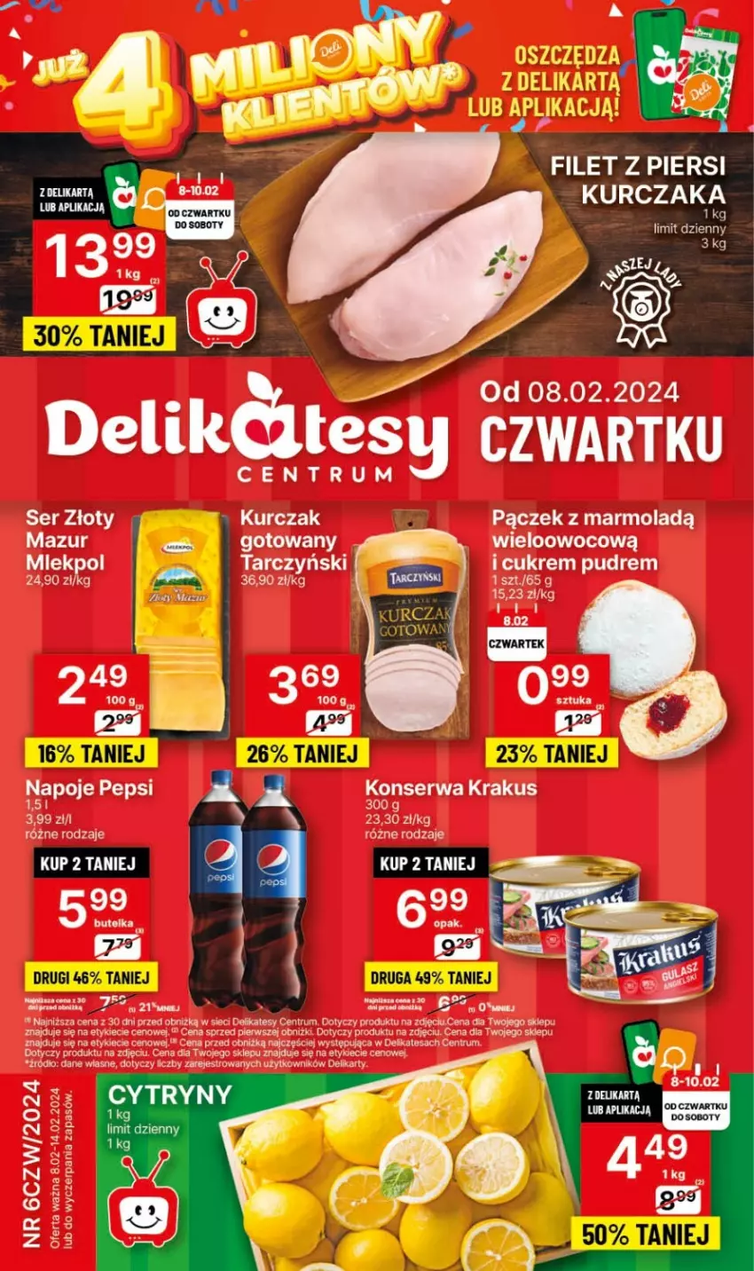 Gazetka promocyjna Delikatesy Centrum - NOWA GAZETKA Delikatesy Centrum od 8 lutego! 8-14.02.2024 - ważna 08.02 do 14.02.2024 - strona 1 - produkty: Krakus, Kurczak, Mola, Pączek, Rum, Ser, Tarczyński