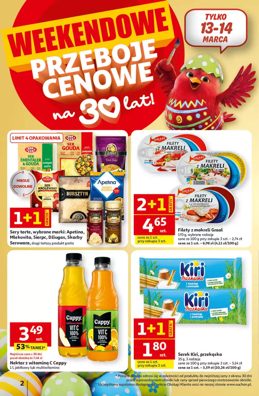 Gazetka promocyjna Auchan - Gazetka 30 Lat Hipermarket Auchan - ważna 12.03 do 18.03.2026 - strona 2 - produkty: Cappy, Gra, Graal, Mięta, Mleko, Mlekovita, Mop, Mus, Nektar, Ser, Serek, Sos