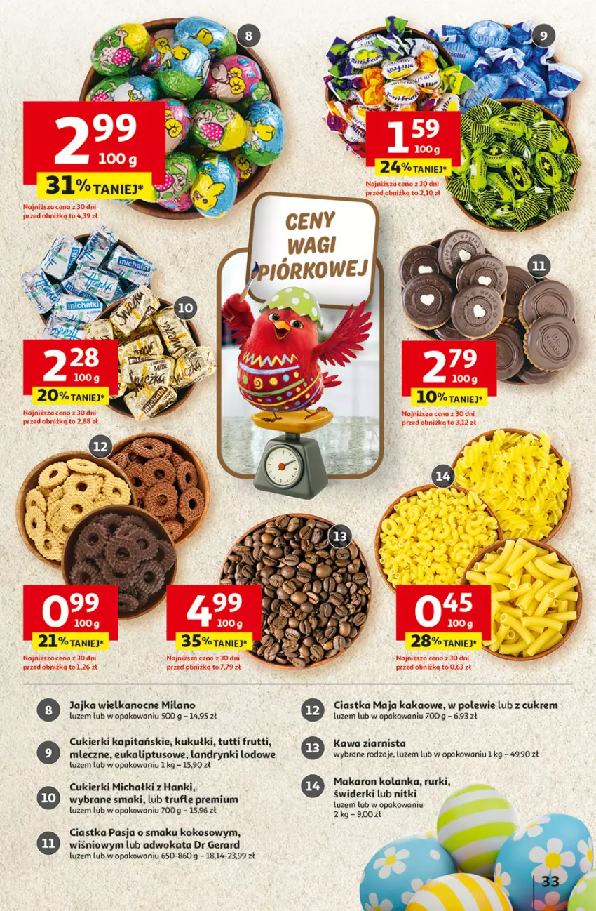 Gazetka promocyjna Auchan - Gazetka 30 Lat Hipermarket Auchan - ważna 12.03 do 18.03.2026 - strona 33 - produkty: Ciastka, Cukier, Cukierki, Dr Gerard, Kakao, Kawa, Kawa ziarnista, Kokos, Makaron, Michałki, Rurki, Wagi