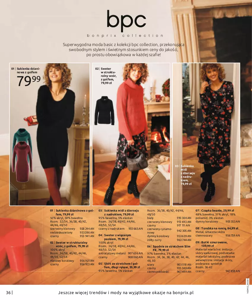 Gazetka promocyjna Bonprix - Moda na Wyjątkowe chwile - ważna 01.01 do 30.05.2021 - strona 38 - produkty: Botki, Czapka, Moda, Spodnie, Sukienka, Sweter, Torebka, Wełna