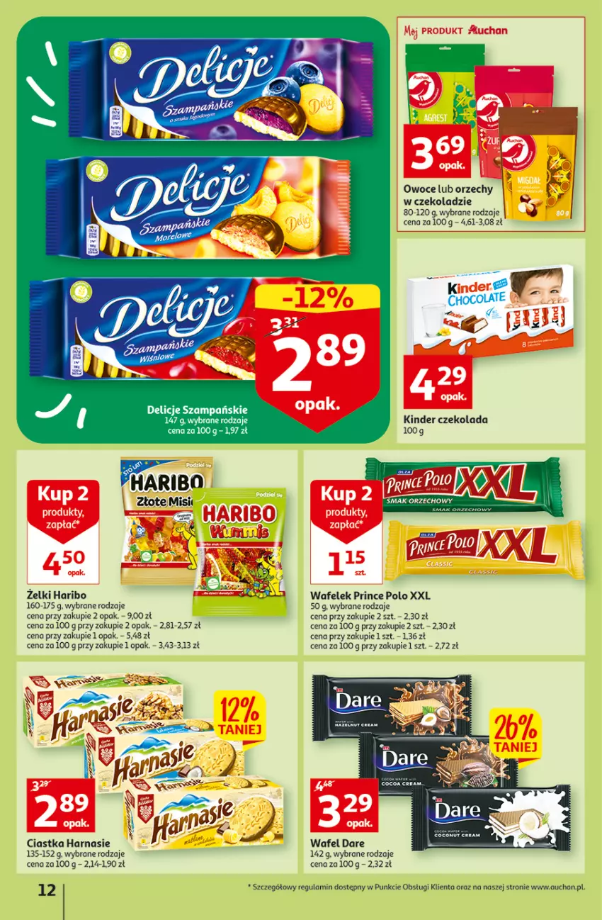 Gazetka promocyjna Auchan - Gazetka Koszyk Oszczędności Auchan Hipermarkety - ważna 03.11 do 09.11.2022 - strona 12 - produkty: Ciastka, Czekolada, Delicje, Fa, Haribo, Kinder, Owoce, Prince Polo, Wafelek