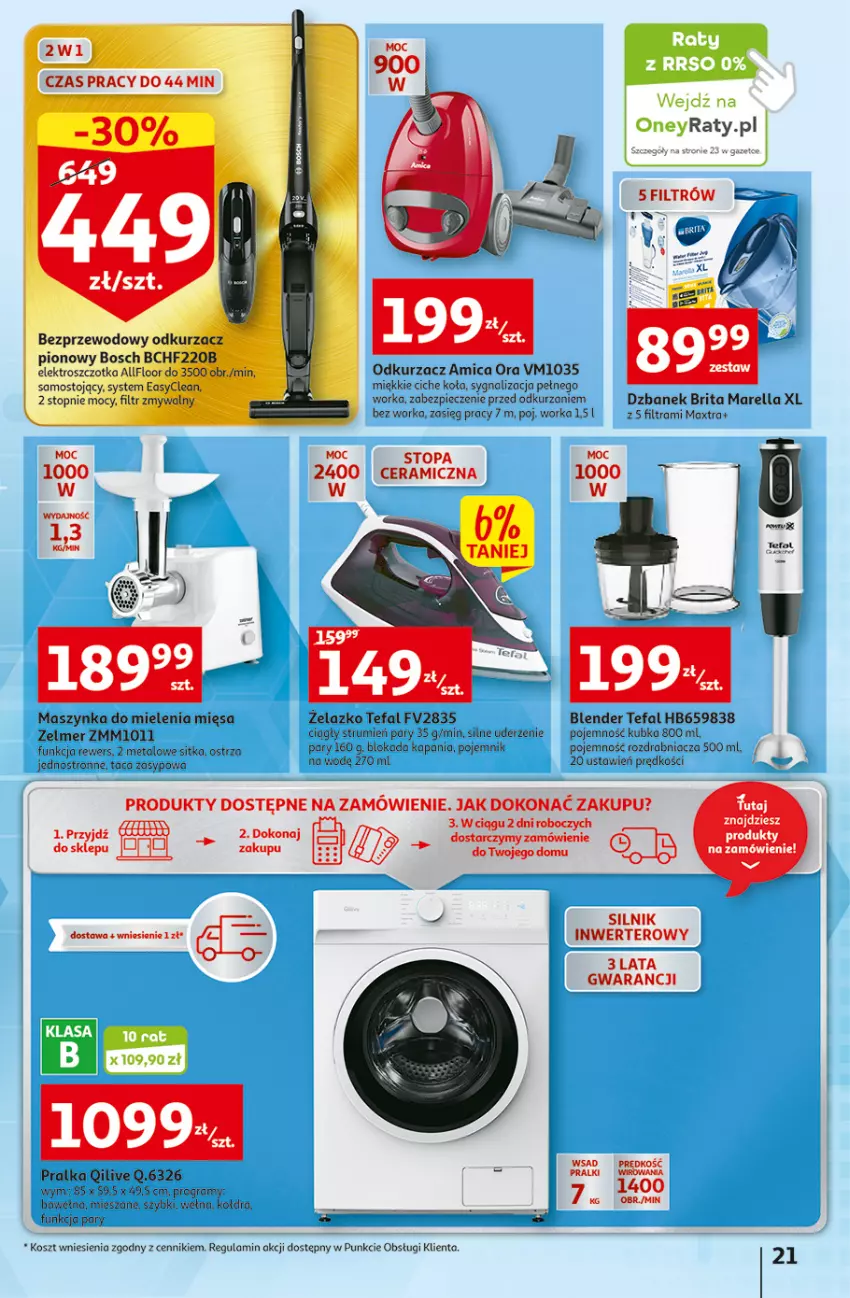 Gazetka promocyjna Auchan - Gazetka Koszyk Oszczędności Auchan Hipermarkety - ważna 03.11 do 09.11.2022 - strona 21 - produkty: Amica, Blender, Bosch, Brit, Brita, Dzbanek, Fa, Gra, Kołdra, Kosz, Maszynka, Maszynka do mielenia, Odkurzacz, Orka, Piec, Pojemnik, Pralka, Pralki, Rozdrabniacz, Rum, Szczotka, Szynka, Taca, Tefal, Top, Wełna, Zelmer