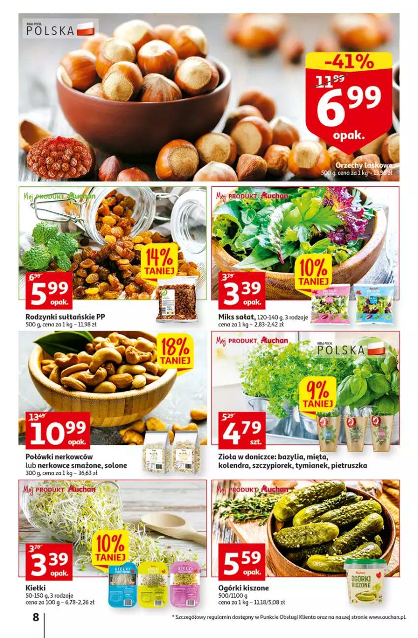 Gazetka promocyjna Auchan - Gazetka Koszyk Oszczędności Auchan Hipermarkety - ważna 03.11 do 09.11.2022 - strona 8 - produkty: Bazyl, Bazylia, HP, Kiełki, Kolendra, Mięta, Pietruszka, Rodzynki, Sałat, Zioła w doniczce