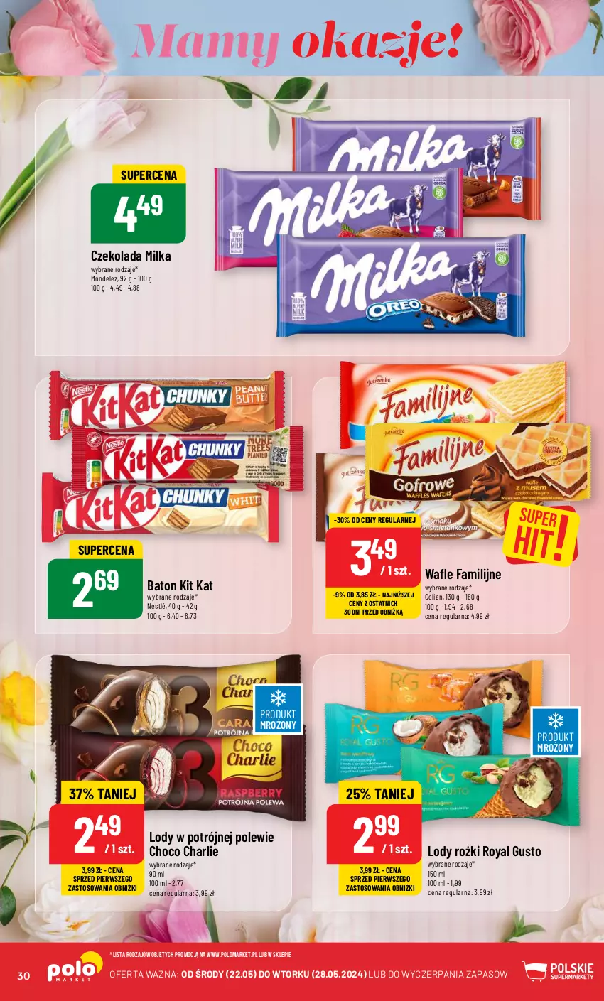 Gazetka promocyjna PoloMarket - Gazetka pomocyjna - ważna 22.05 do 28.05.2024 - strona 30 - produkty: Baton, Czekolada, Fa, Kit Kat, Lody, Milka, Nestlé, Wafle