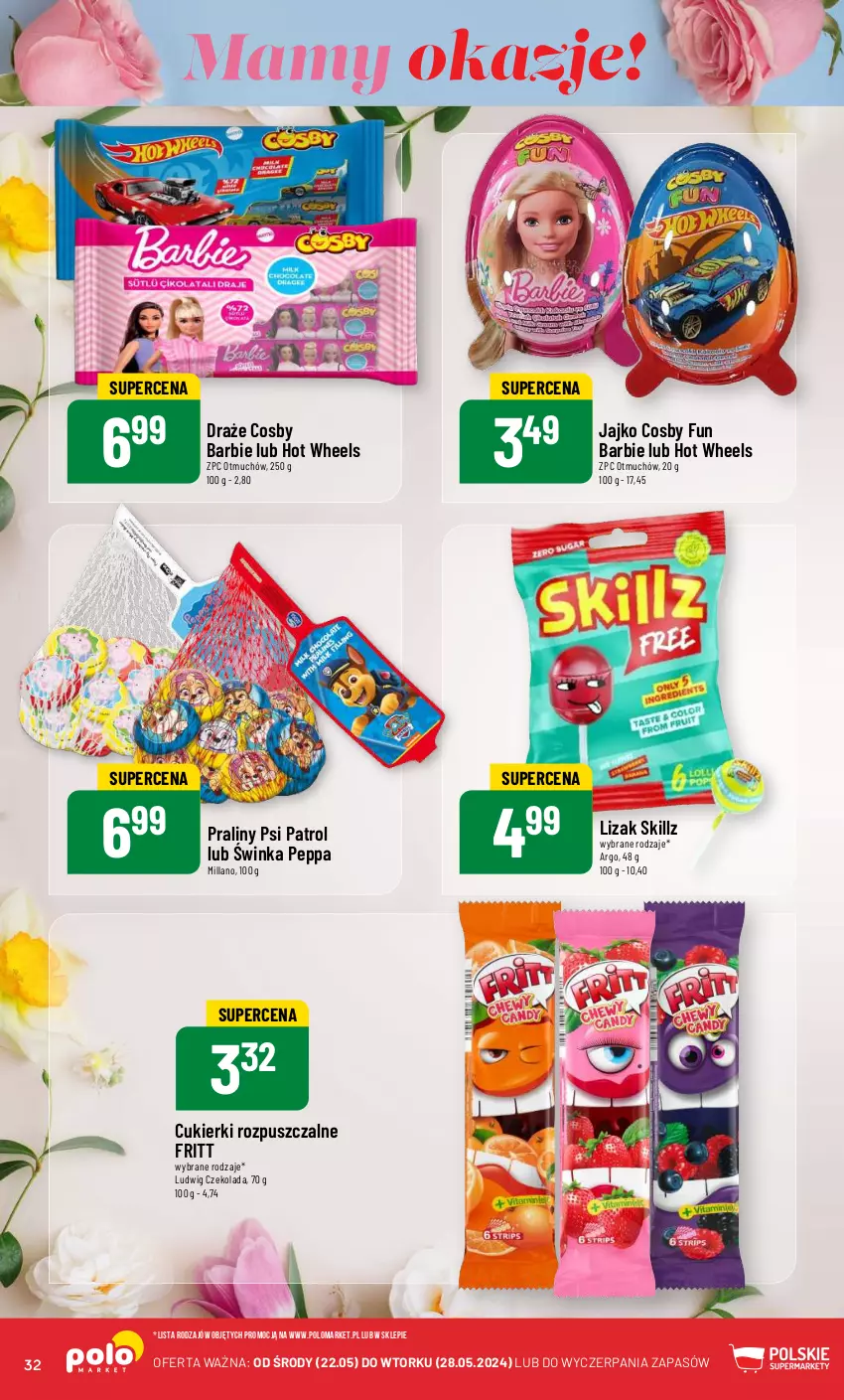 Gazetka promocyjna PoloMarket - Gazetka pomocyjna - ważna 22.05 do 28.05.2024 - strona 32 - produkty: Barbie, Cukier, Cukierki, Czekolada, Hot Wheels, Inka, Praliny, Psi Patrol