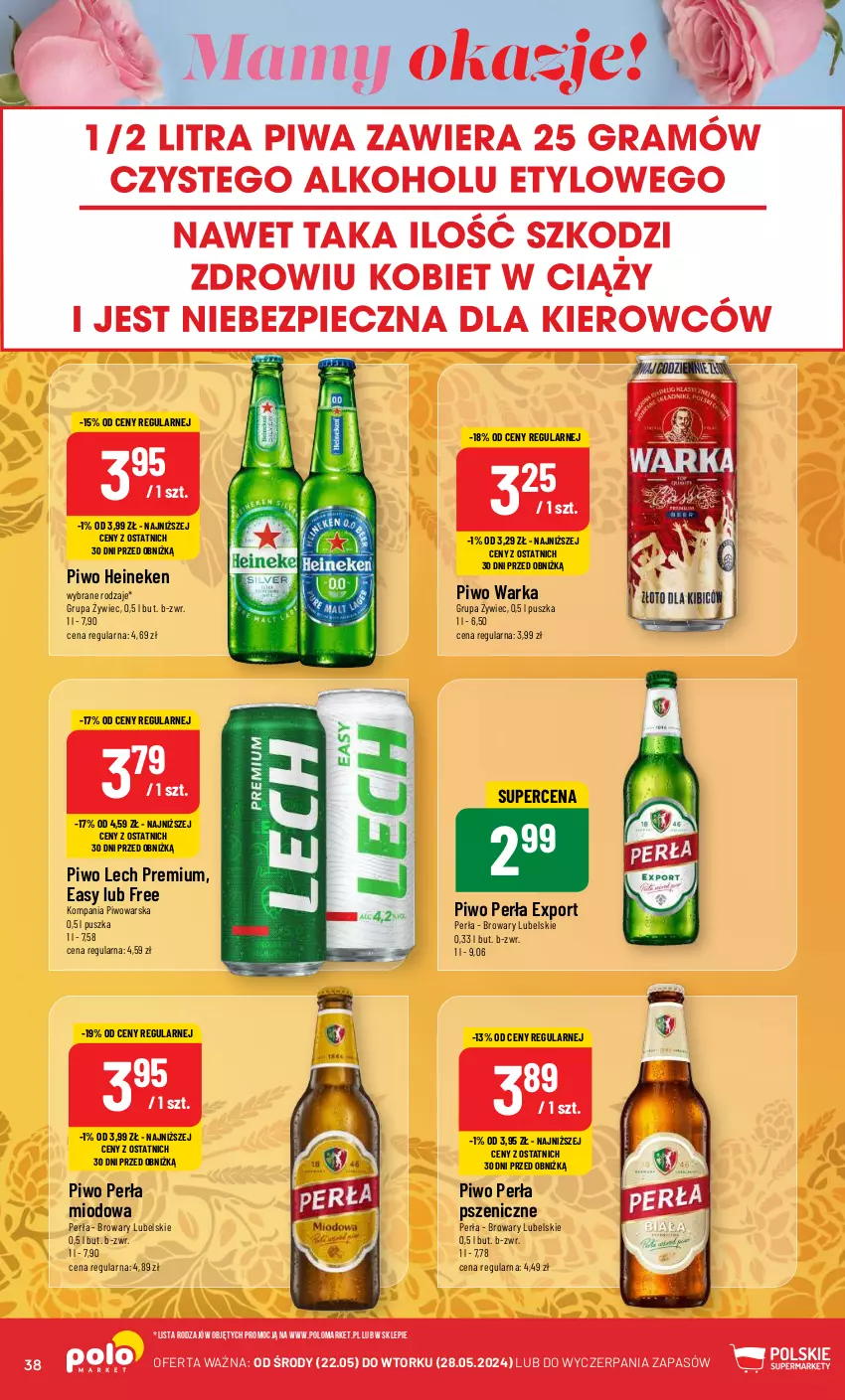 Gazetka promocyjna PoloMarket - Gazetka pomocyjna - ważna 22.05 do 28.05.2024 - strona 38 - produkty: Heineken, Lech Premium, Perła, Piwo, Por, Warka