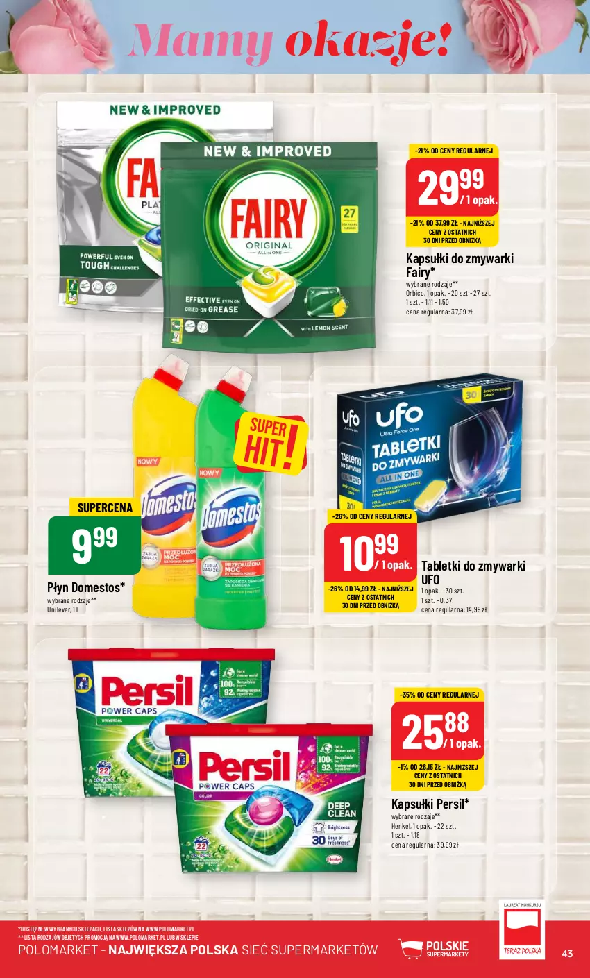 Gazetka promocyjna PoloMarket - Gazetka pomocyjna - ważna 22.05 do 28.05.2024 - strona 43 - produkty: BIC, Domestos, Fa, Fairy, Persil, Tablet, Tabletki do zmywarki, Zmywarki