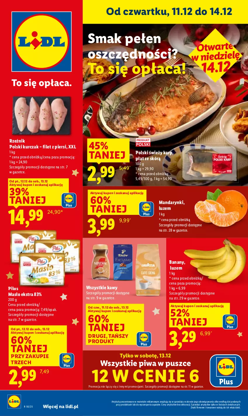 Gazetka promocyjna Lidl - GAZETKA - ważna 11.12 do 14.12.2025 - strona 1 - produkty: Banany, Karp, Kurczak, Pilos