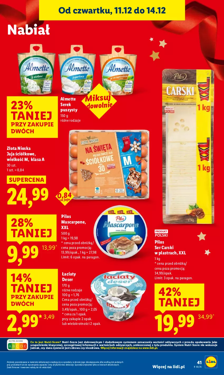 Gazetka promocyjna Lidl - GAZETKA - ważna 11.12 do 14.12.2025 - strona 41 - produkty: Almette, Cars, Deser, Mascarpone, Pilos, Ser, Serek