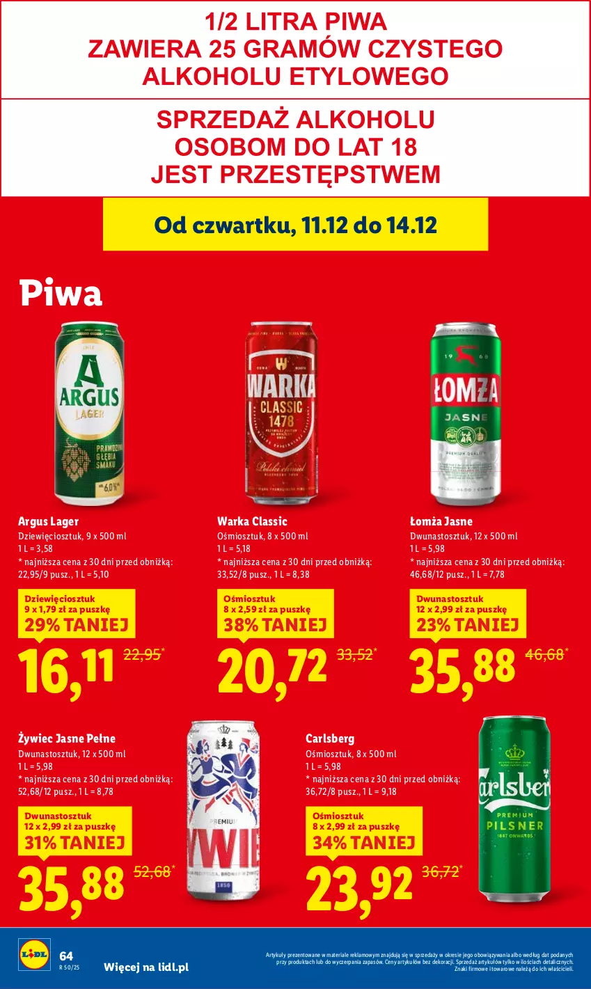 Gazetka promocyjna Lidl - GAZETKA - ważna 11.12 do 14.12.2025 - strona 64 - produkty: Carlsberg, Piwa, Warka