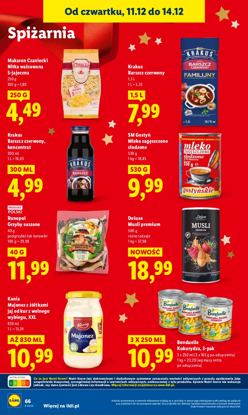 Gazetka promocyjna Lidl - GAZETKA - ważna 11.12 do 14.12.2025 - strona 66 - produkty: Bonduelle, Grzyby, Krakus, Makaron, Mus