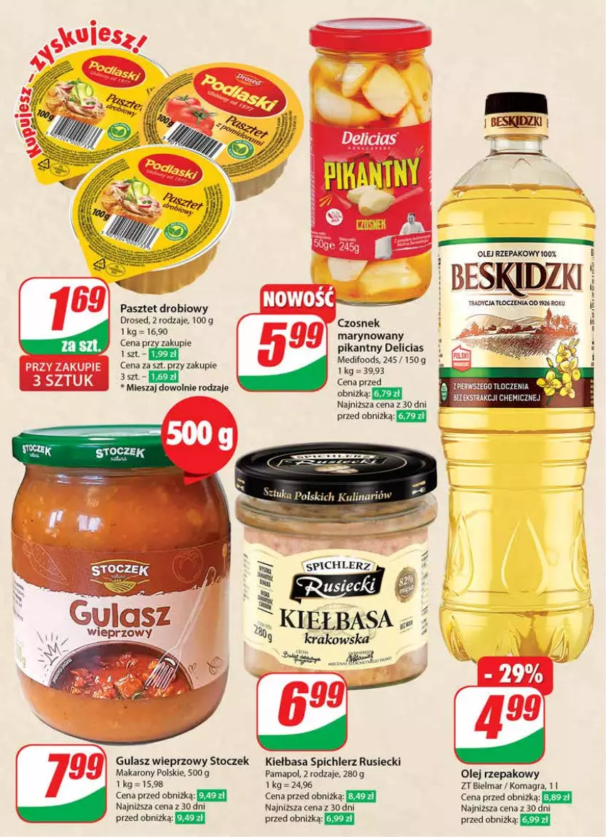 Gazetka promocyjna Dino - Gazetka 16 / 2024 - ważna 17.04 do 23.04.2024 - strona 21 - produkty: Beskidzki, Czosnek, Fa, Gra, Kiełbasa, Makaron, Olej, Olej rzepakowy, Pasztet, Spichlerz Rusiecki