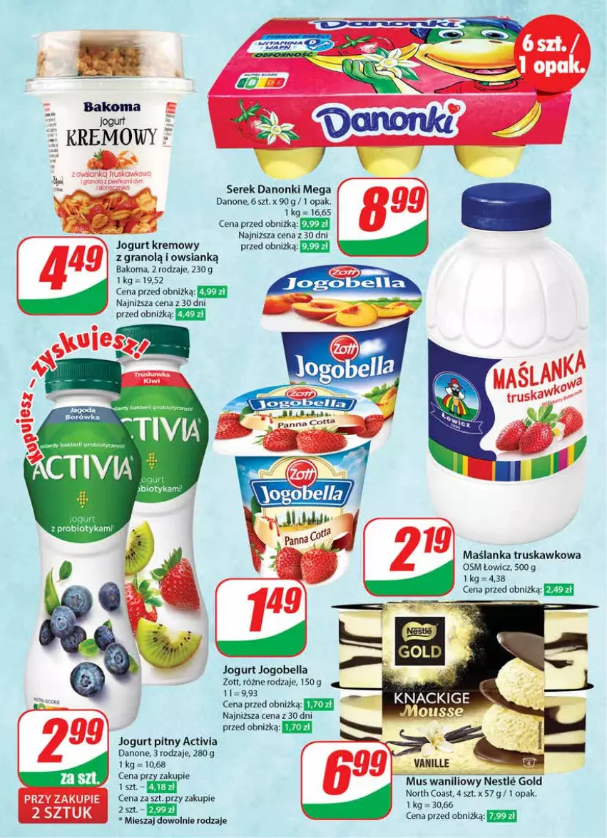 Gazetka promocyjna Dino - Gazetka 16 / 2024 - ważna 17.04 do 23.04.2024 - strona 36 - produkty: Activia, Bakoma, Bell, Bella, Danone, Danonki, Gra, Jogobella, Jogurt, Jogurt pitny, Maślanka, Mus, Ser, Serek, Zott