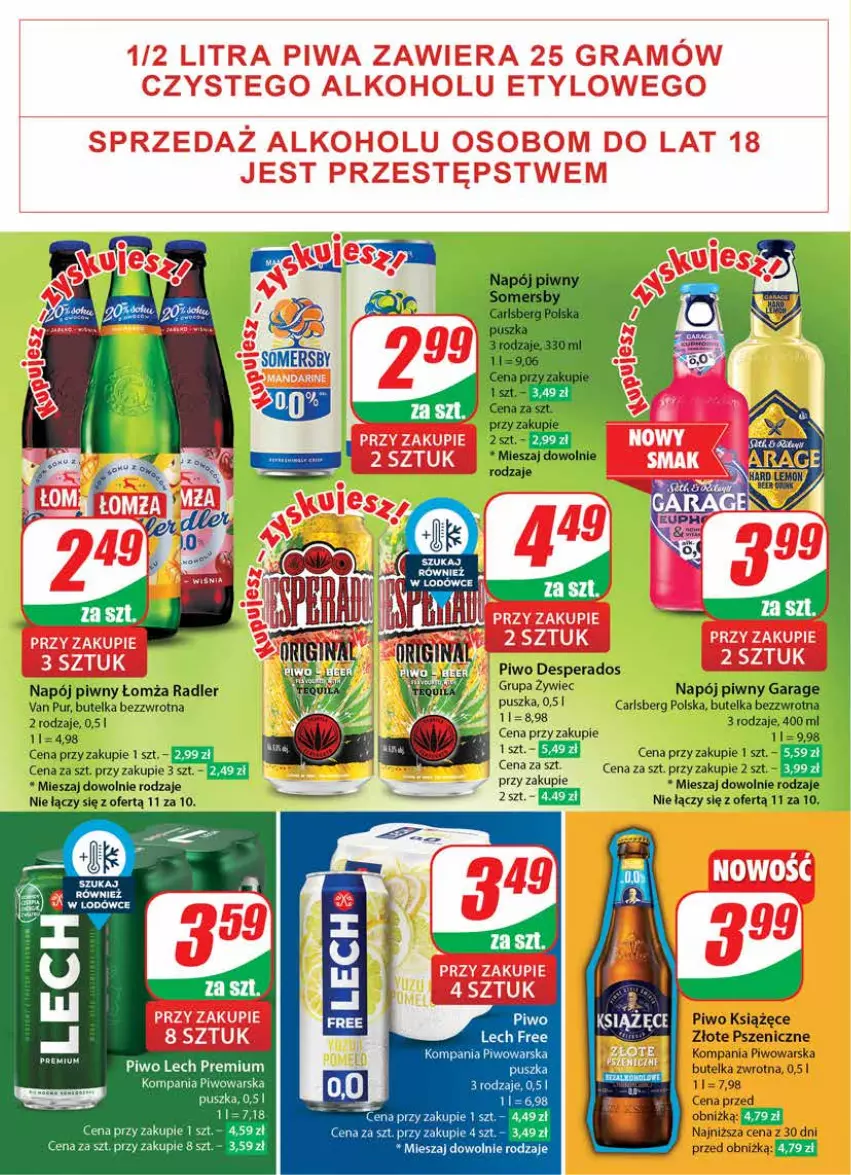 Gazetka promocyjna Dino - Gazetka 16 / 2024 - ważna 17.04 do 23.04.2024 - strona 46 - produkty: Carlsberg, Desperados, Książęce, Lech Premium, Napój, Piwo, Pur, Radler