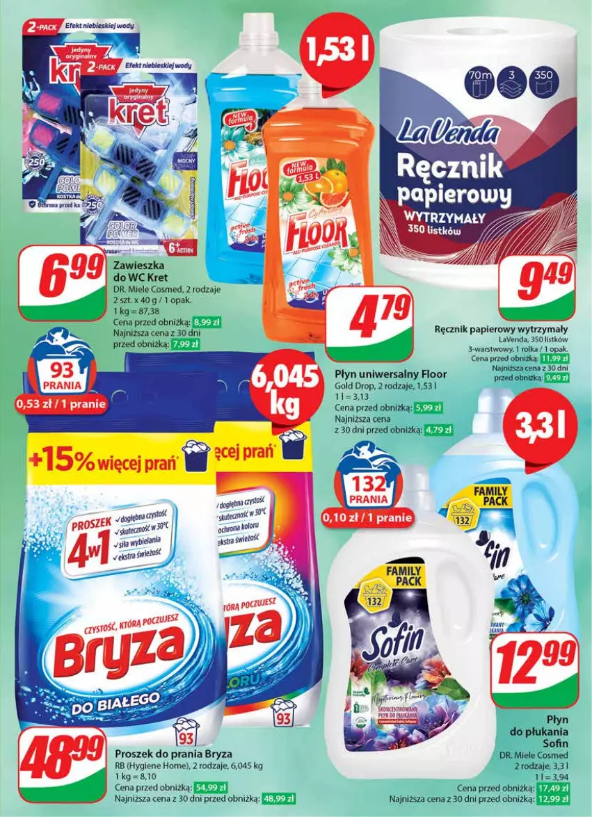 Gazetka promocyjna Dino - Gazetka 16 / 2024 - ważna 17.04 do 23.04.2024 - strona 57 - produkty: Bryza, Fa, Kret, Papier, Płyn do płukania, Proszek do prania, Ręcznik, Zawieszka do wc