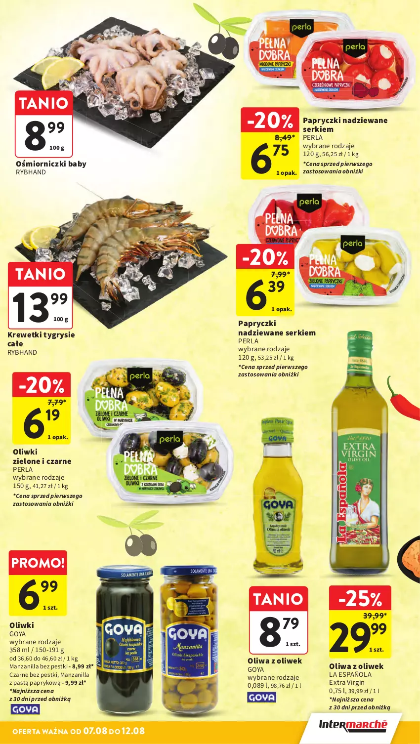 Gazetka promocyjna Intermarche - Gazetka Intermarche - ważna 07.08 do 12.08.2025 - strona 19 - produkty: Gin, Gry, Krewetki, Oliwa z oliwek, Oliwki, Oliwki zielone, Papryczki nadziewane, Ser