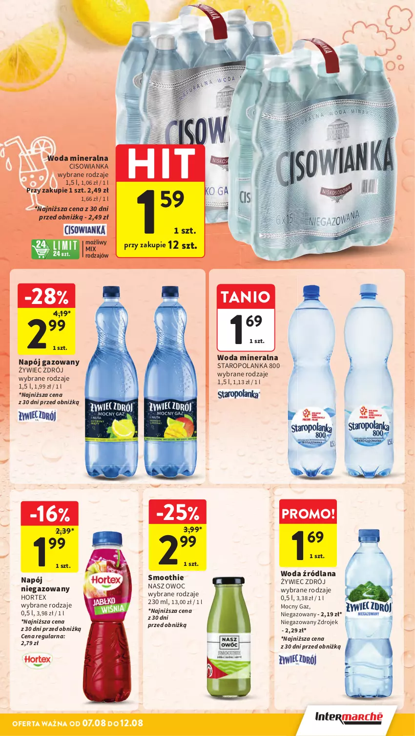 Gazetka promocyjna Intermarche - Gazetka Intermarche - ważna 07.08 do 12.08.2025 - strona 31 - produkty: Cisowianka, Hortex, LANA, Napój, Napój gazowany, Napój niegazowany, Smoothie, Staropolanka, Woda, Woda mineralna