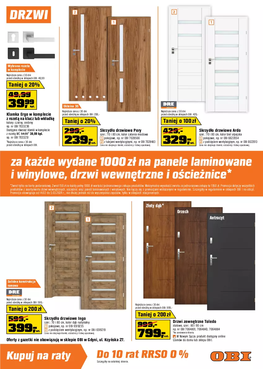 Gazetka promocyjna Obi - Gazetka OBI - ważna 14.02 do 05.03.2024 - strona 9 - produkty: Drzwi, Drzwi zewnętrzne, Klamka, Podkład, Por, Rust, Skrzydło drzwiowe, Sok, Tera