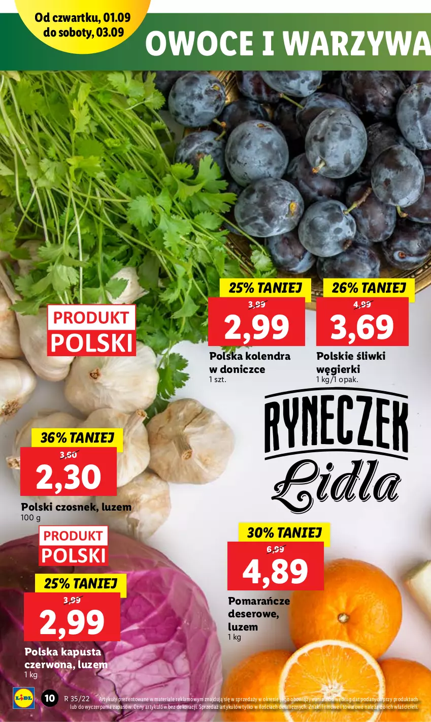 Gazetka promocyjna Lidl - GAZETKA - ważna 01.09 do 03.09.2022 - strona 10 - produkty: Czosnek, Deser, Kolendra, Owoce, Pomarańcze, Ser, Warzywa