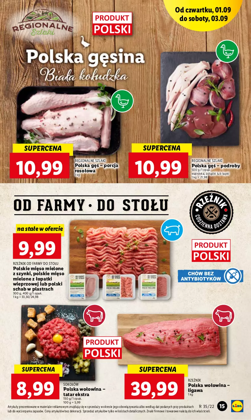 Gazetka promocyjna Lidl - GAZETKA - ważna 01.09 do 03.09.2022 - strona 15 - produkty: Fa, Mięso, Mięso mielone, Mięso mielone z łopatki wieprzowej, Mięso mielone z szynki, Por, Sok, Sokołów, Wołowina