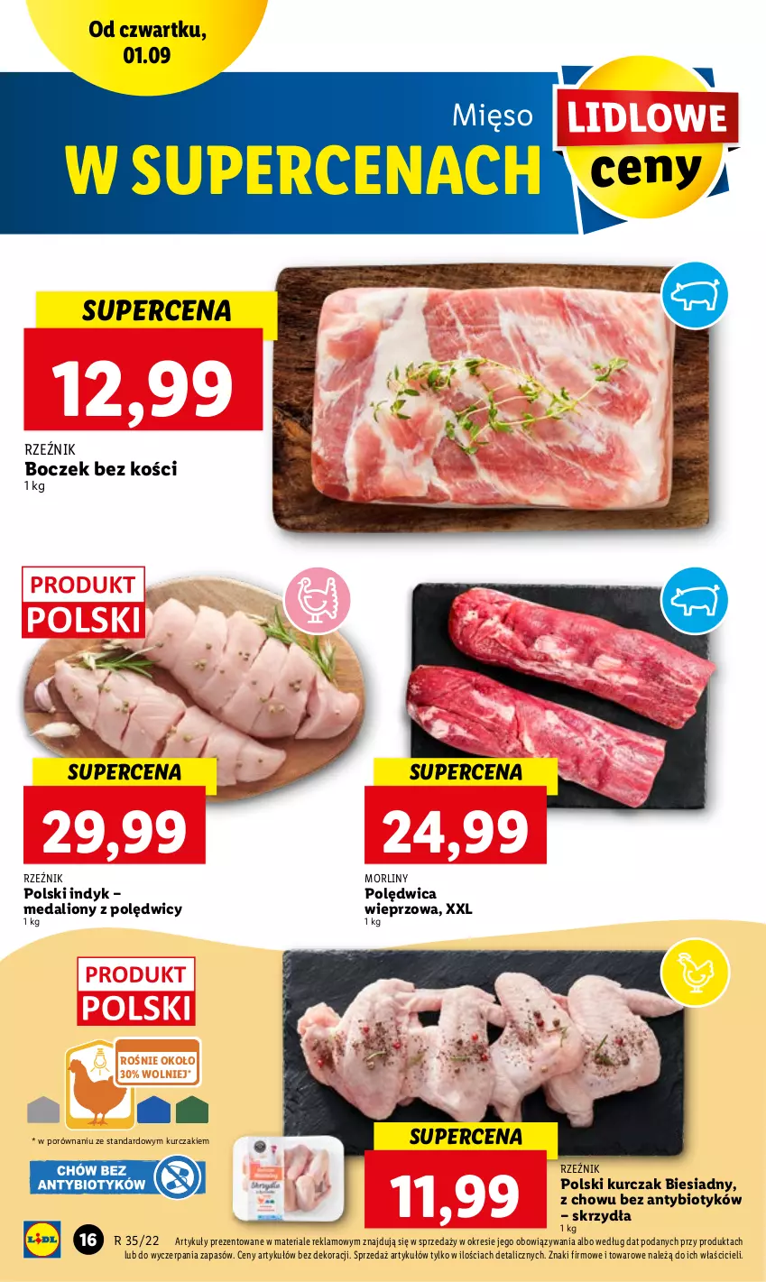 Gazetka promocyjna Lidl - GAZETKA - ważna 01.09 do 03.09.2022 - strona 16 - produkty: Boczek, Boczek bez kości, Kurczak, Lion, Mięso, Morliny, Polędwica, Por