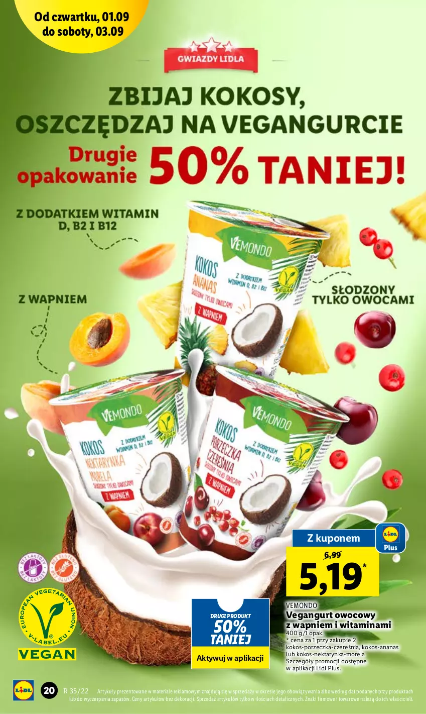 Gazetka promocyjna Lidl - GAZETKA - ważna 01.09 do 03.09.2022 - strona 20 - produkty: Ananas, Kokos, Morela, Nektar, Nektarynka, Por, Vegangurt