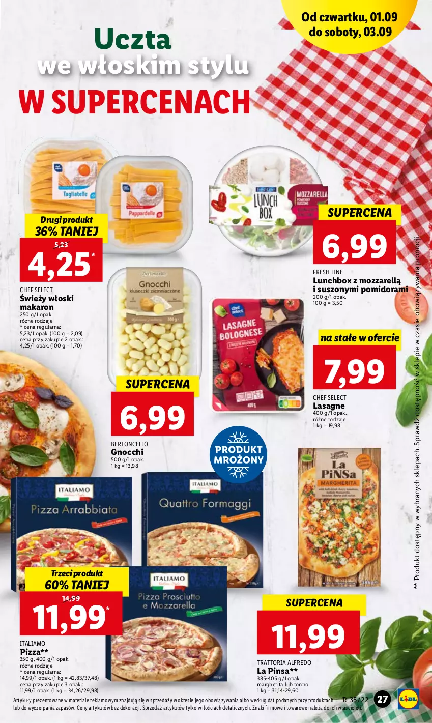 Gazetka promocyjna Lidl - GAZETKA - ważna 01.09 do 03.09.2022 - strona 27 - produkty: Gnocchi, Lasagne, Makaron, Pizza