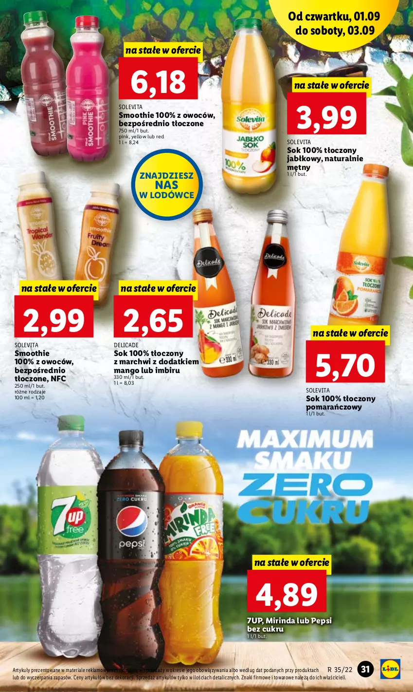 Gazetka promocyjna Lidl - GAZETKA - ważna 01.09 do 03.09.2022 - strona 31 - produkty: 7up, Imbir, Mango, Mirinda, Pepsi, Smoothie, Sok