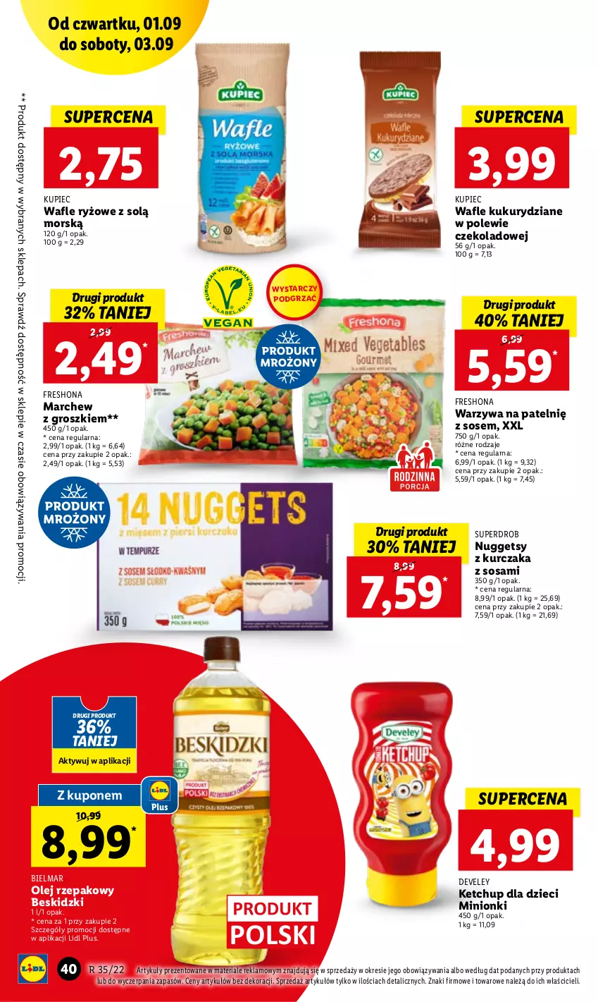 Gazetka promocyjna Lidl - GAZETKA - ważna 01.09 do 03.09.2022 - strona 40 - produkty: Beskidzki, Dzieci, Ketchup, Kupiec, Kurczak, Olej, Olej rzepakowy, Piec, Ryż, Sos, Warzywa