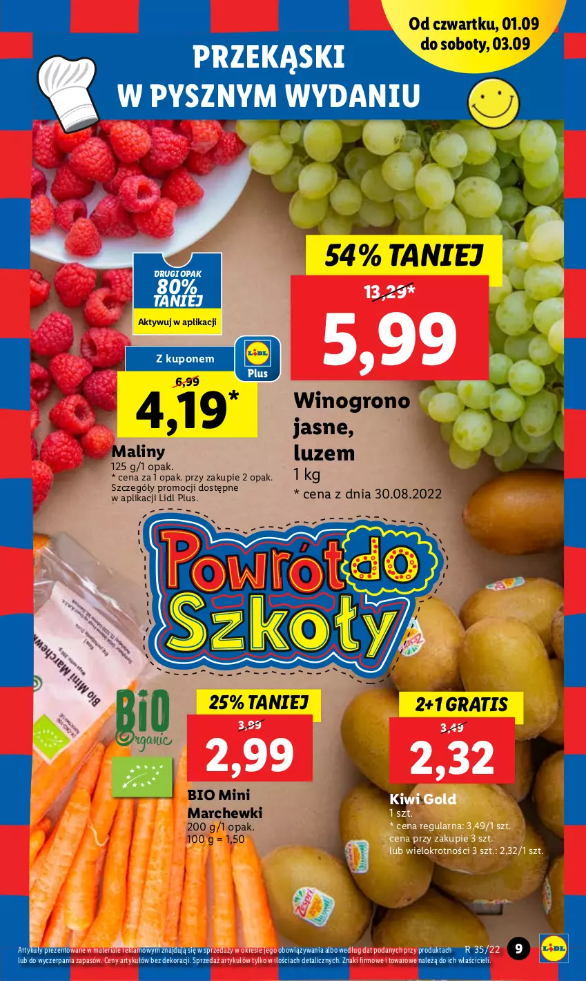 Gazetka promocyjna Lidl - GAZETKA - ważna 01.09 do 03.09.2022 - strona 9 - produkty: Gra, Kiwi, Maliny, Wino