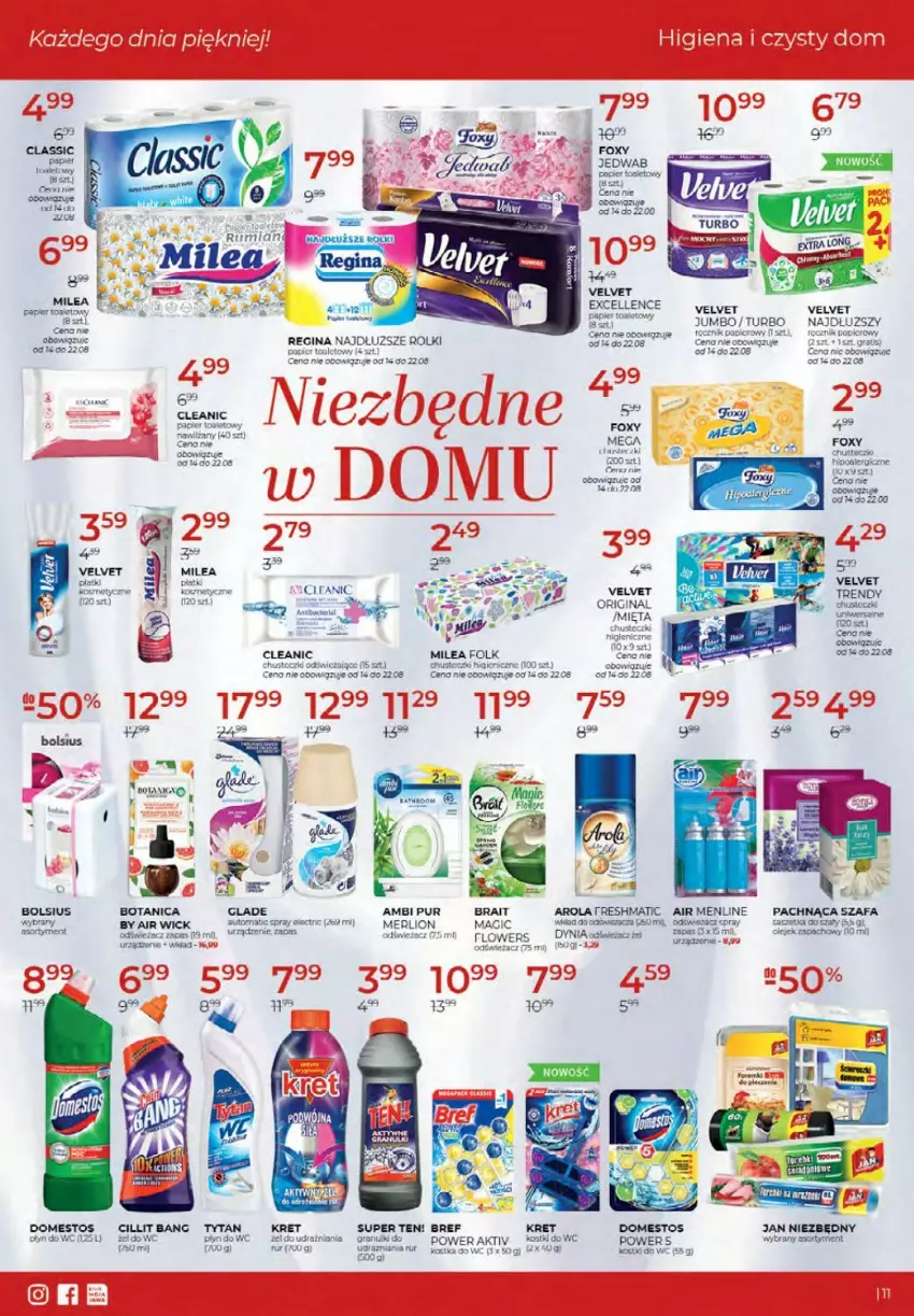 Gazetka promocyjna Drogerie Jawa - ważna 14.09 do 22.09.2021 - strona 11 - produkty: Air Wick, Ambi Pur, Bols, Bref, Cif, Cillit Bang, Cleanic, Domestos, Fa, Foxy, Gin, Gra, Jan Niezbędny, Kret, Lion, Mięta, Papier, Papier toaletowy, Płyn do wc, Pur, Ręcznik, Rolki, Rura, Szafa, Tytan, Velvet