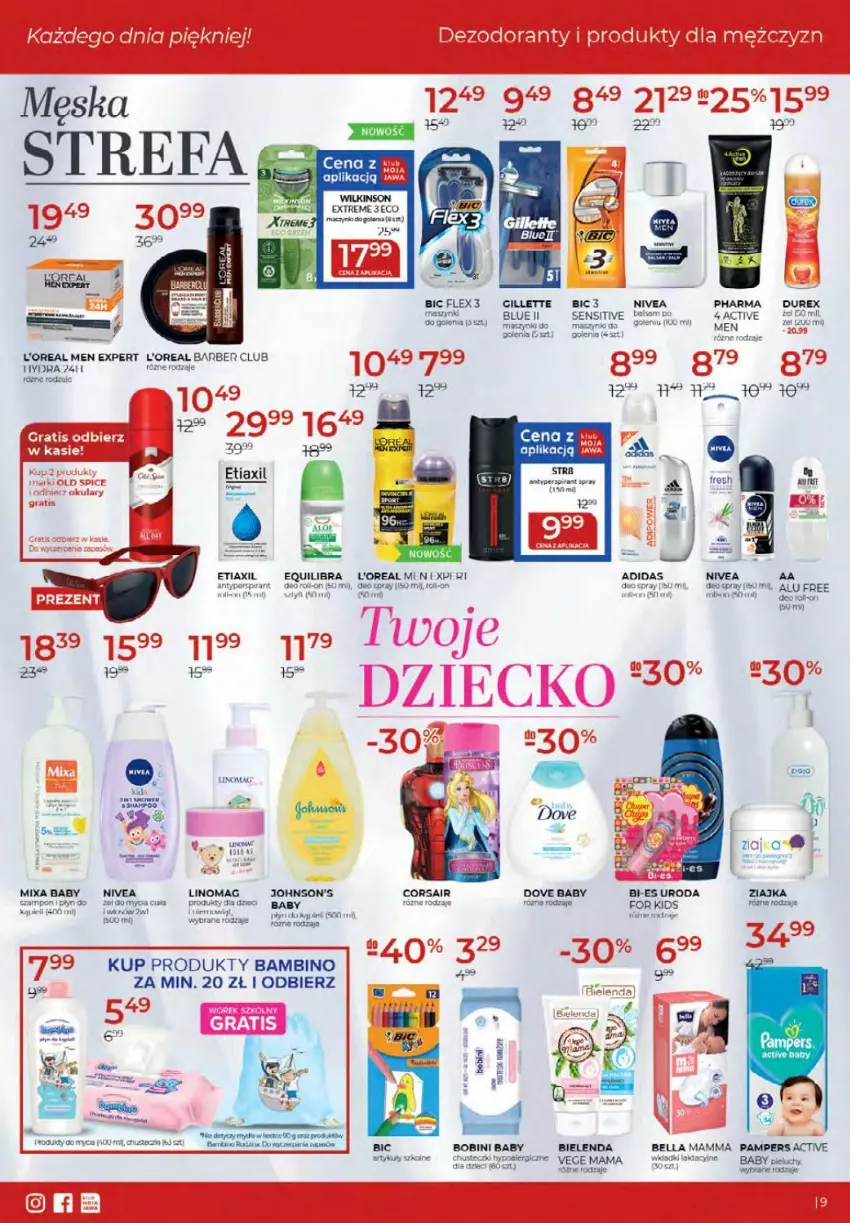 Gazetka promocyjna Drogerie Jawa - ważna 14.09 do 22.09.2021 - strona 9 - produkty: Adidas, Bell, Bella, BIC, Bielenda, Chusteczki, Cif, Dove, Durex, Etiaxil, Fa, Gillette, Linomag, Mixa, Mydło, Nivea, Pampers, Pieluchy, Por, Ziajka