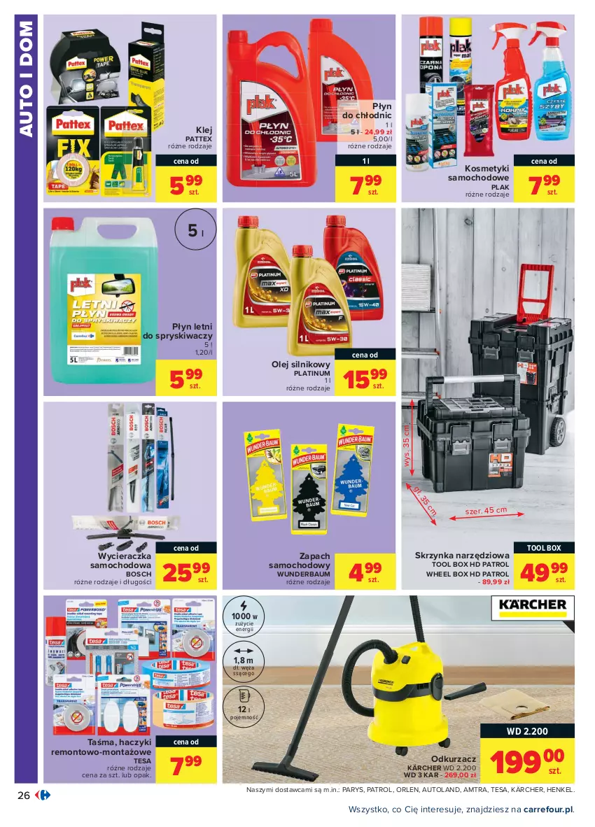 Gazetka promocyjna Carrefour - Gazetka Carrefour - ważna 12.07 do 24.07.2021 - strona 26 - produkty: Bosch, Haczyk, Kärcher, Klej, Odkurzacz, Olej, Olej silnikowy, Płyn do chłodnic, Skrzynka narzędziowa, Wycieraczka