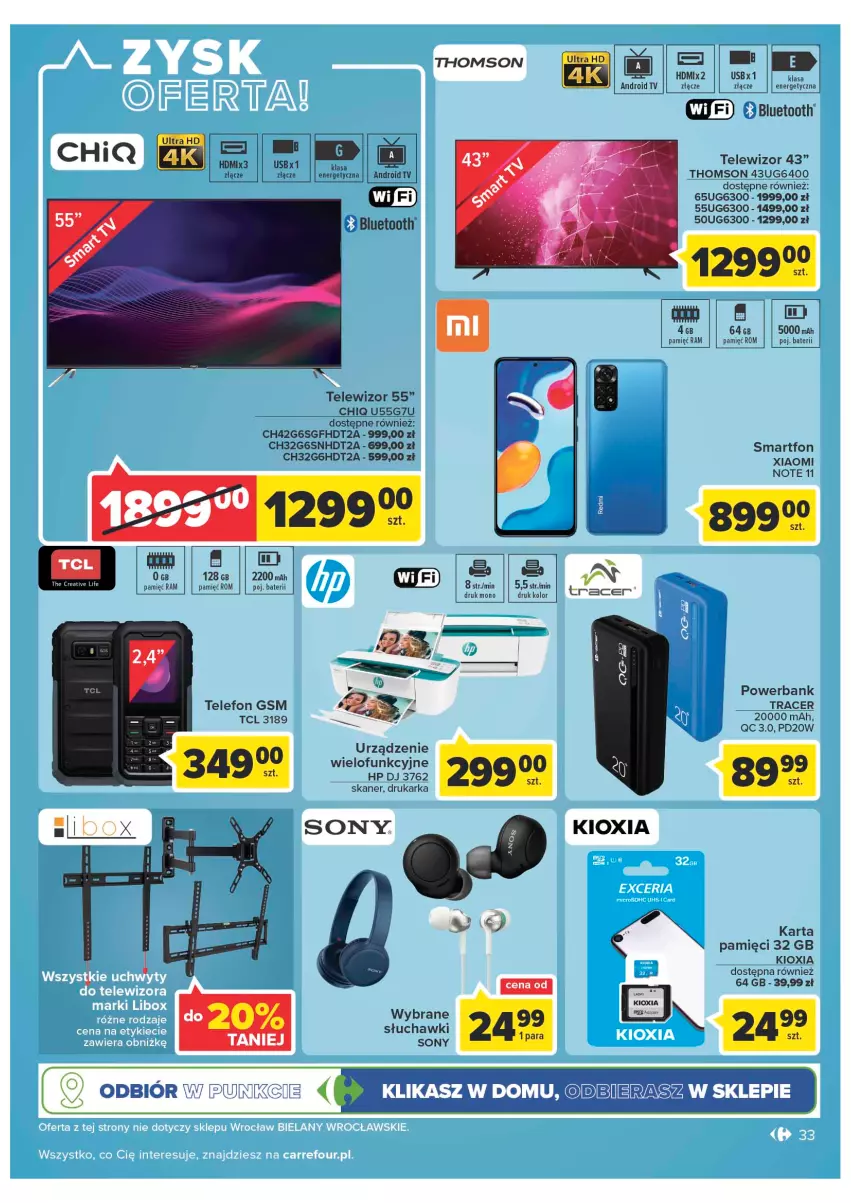 Gazetka promocyjna Carrefour - Gazetka Carrefour - ważna 08.11 do 19.11.2022 - strona 35 - produkty: Acer, Android TV, Drukarka, HP, Karta pamięci, Powerbank, Skaner, Słuchawki, Smartfon, Sony, Telefon, Telewizor, Thomson, Urządzenie wielofunkcyjne