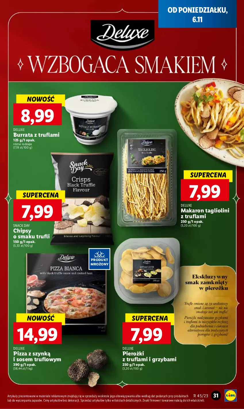 Gazetka promocyjna Lidl - GAZETKA - ważna 06.11 do 08.11.2023 - strona 43 - produkty: Burrata, Chipsy, Makaron, Pizza, Sos