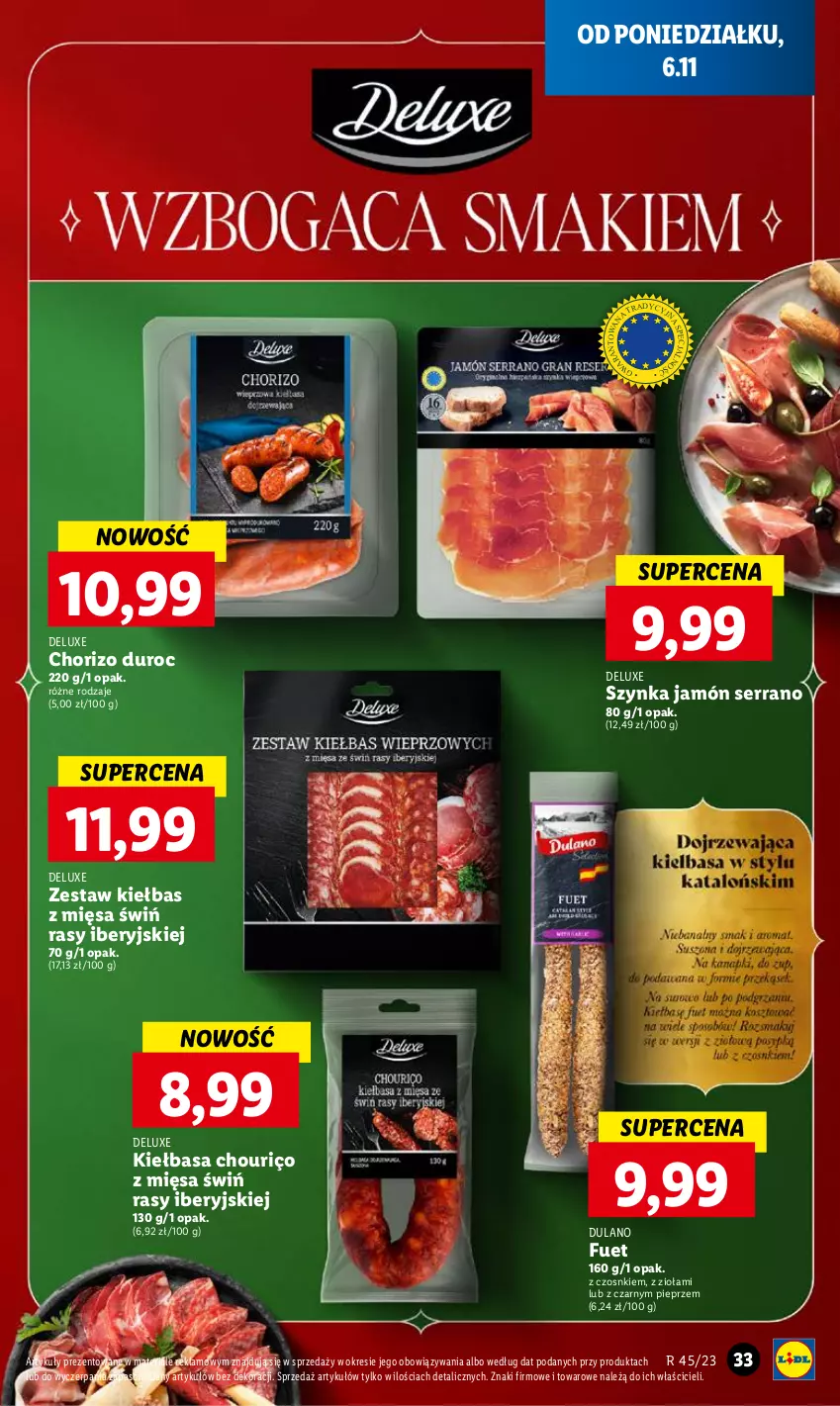 Gazetka promocyjna Lidl - GAZETKA - ważna 06.11 do 08.11.2023 - strona 45 - produkty: Dulano, Jamón serrano, Kiełbasa, Pieprz, Ser, Szynka