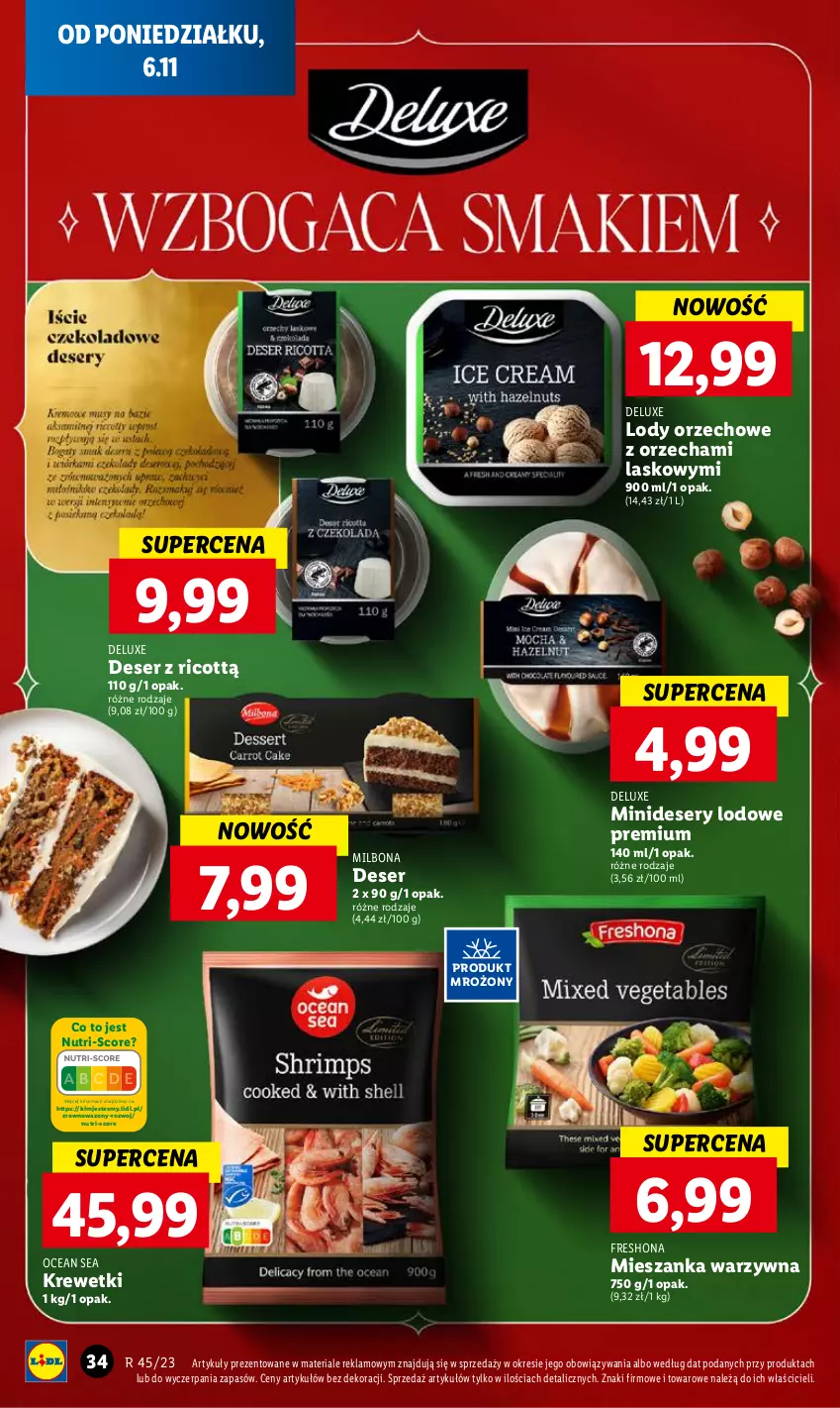 Gazetka promocyjna Lidl - GAZETKA - ważna 06.11 do 08.11.2023 - strona 46 - produkty: Deser, Krewetki, Lody, Mieszanka warzyw, Ser, Wazon