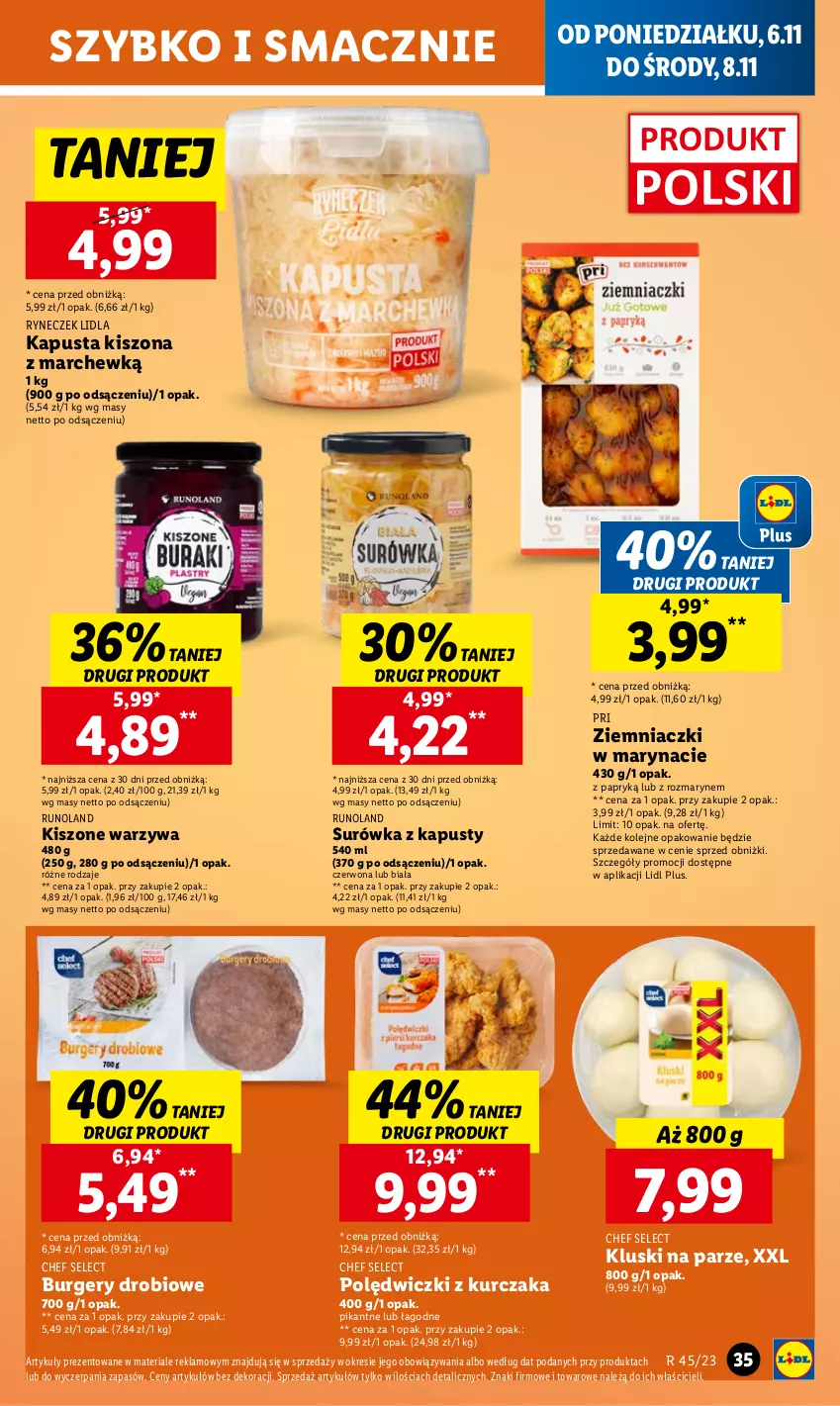 Gazetka promocyjna Lidl - GAZETKA - ważna 06.11 do 08.11.2023 - strona 47 - produkty: Burger, Kluski na parze, Kurczak, Olej, Polędwiczki z kurczaka, Runoland, Surówka, Warzywa