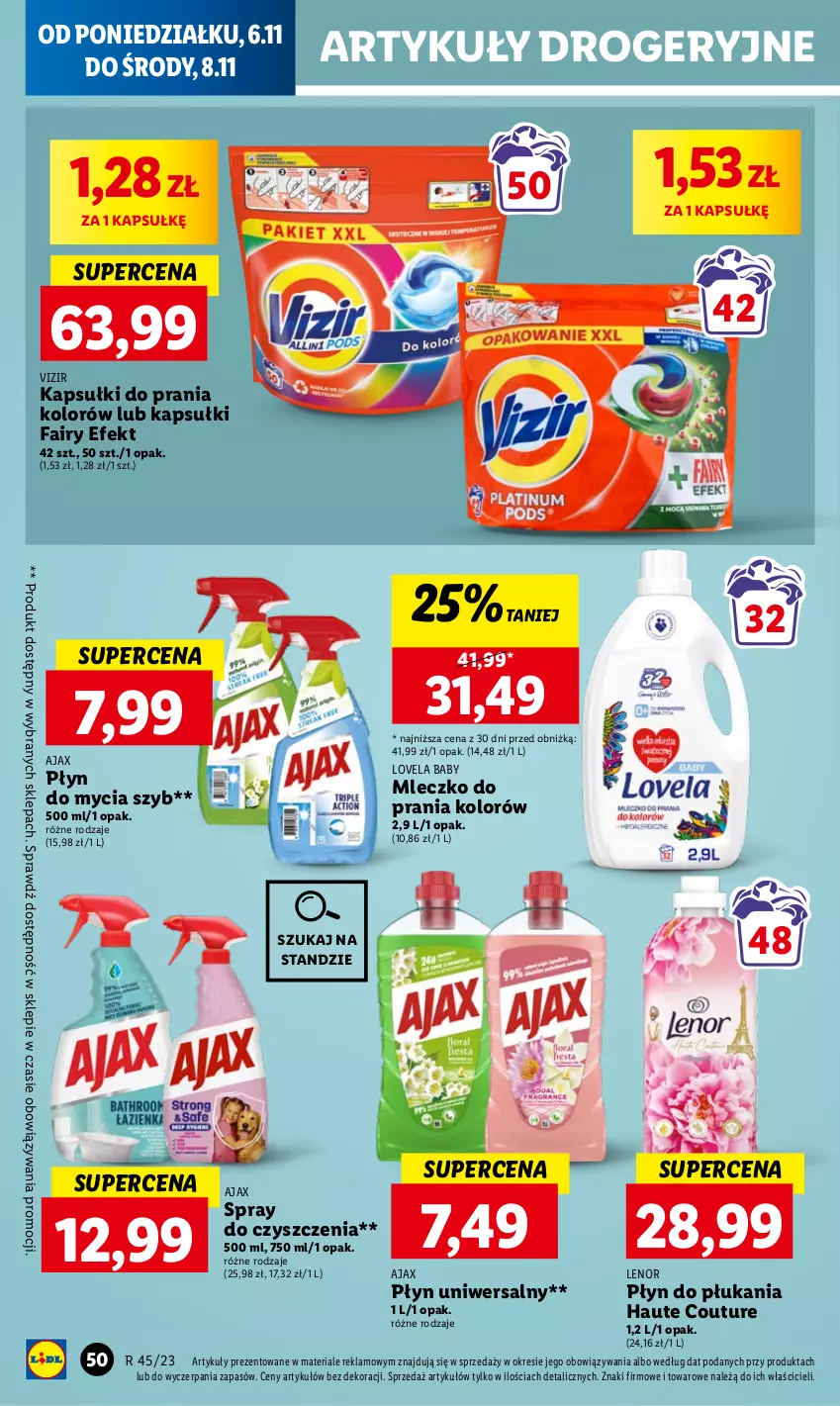 Gazetka promocyjna Lidl - GAZETKA - ważna 06.11 do 08.11.2023 - strona 62 - produkty: Ajax, Fa, Fairy, Kapsułki do prania, Lenor, Lovela, Mleczko, Mleczko do prania, Płyn do mycia, Płyn do płukania, Spray do czyszczenia, Vizir