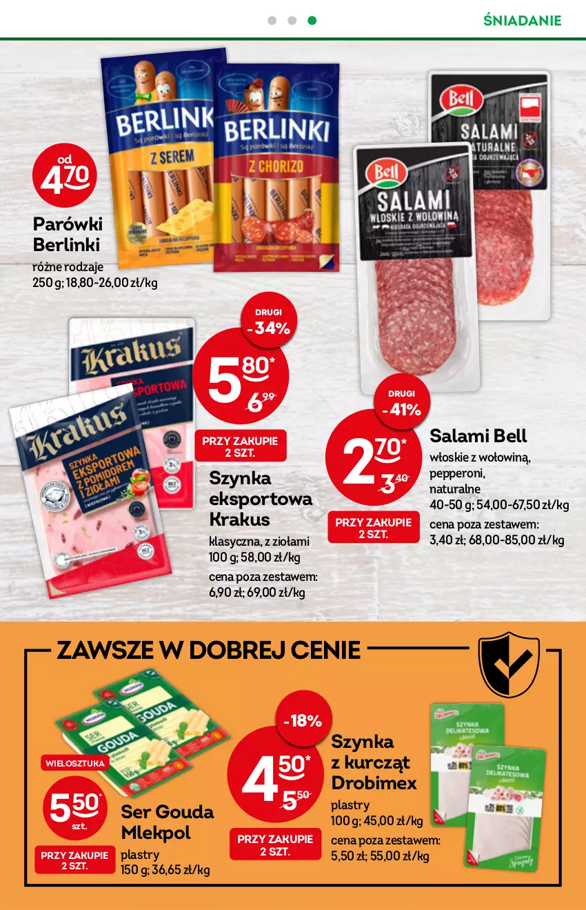 Gazetka promocyjna Żabka - ważna 03.08 do 09.08.2022 - strona 35 - produkty: Bell, Berlinki, Drobimex, Gouda, Krakus, Parówki, Por, Salami, Ser, Sport, Szynka