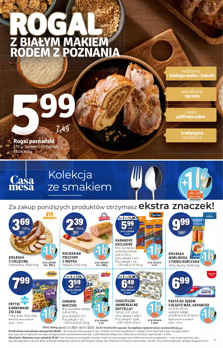 Gazetka promocyjna Stokrotka - Market - ważna 03.11 do 08.11.2023 - strona 13 - produkty: Chrupki, Chusteczki, Colgate, Frytki, Kabanos, LG, Mięso, Owoce, Piec, Rogal, Warzywa