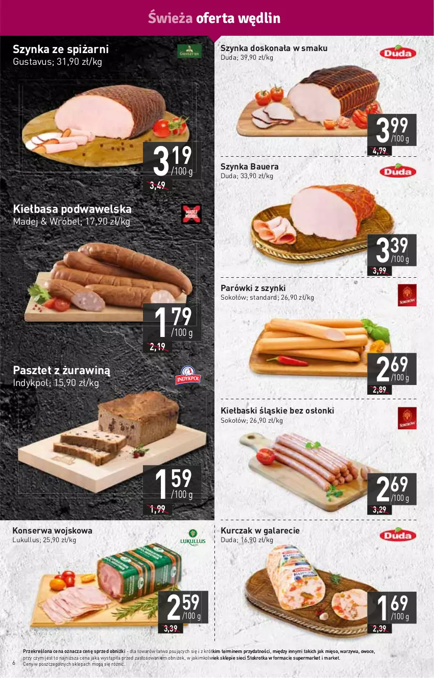 Gazetka promocyjna Stokrotka - Market - ważna 03.11 do 08.11.2023 - strona 6 - produkty: Duda, Gala, HP, Kiełbasa, Kiełbasa podwawelska, Kiełbaski śląskie, Kurczak, Mięso, Owoce, Parówki, Parówki z szynki, Pasztet, Ser, Sok, Sokołów, Szynka, Warzywa, Wawel