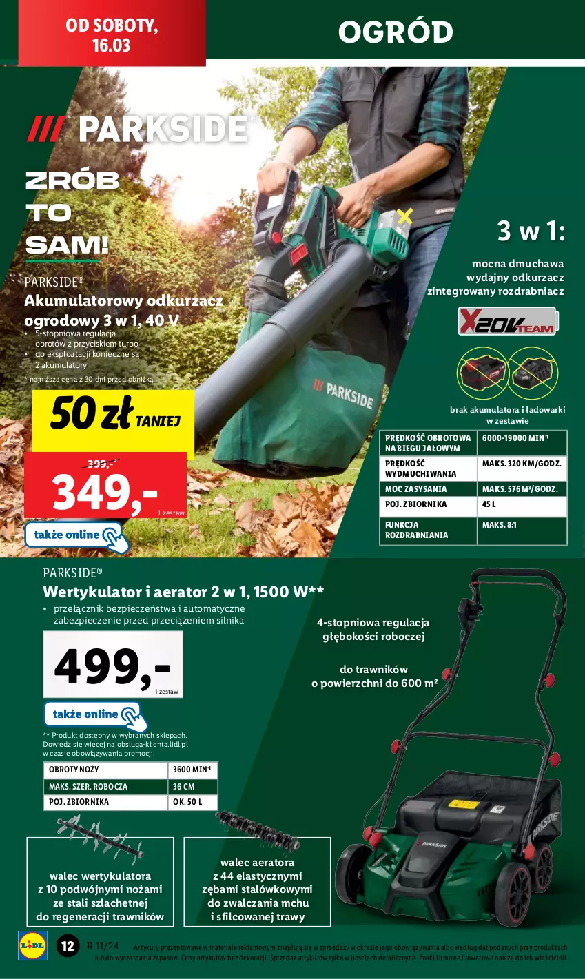 Gazetka promocyjna Lidl - KATALOG PARKSIDE - ważna 16.03 do 16.03.2024 - strona 12 - produkty: Akumulator, Noż, Odkurzacz, Ogród, Parkside, Piec, Rozdrabniacz, Top