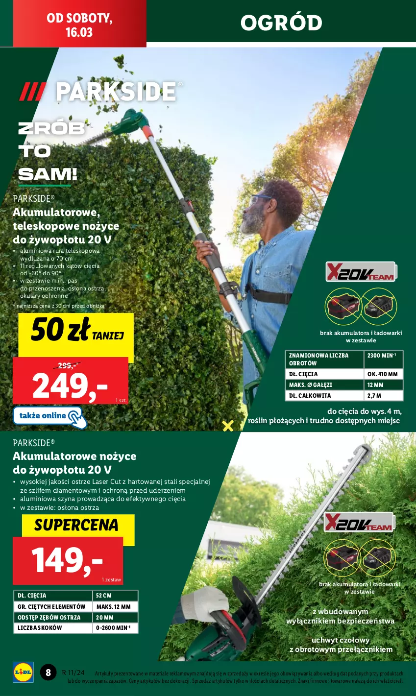 Gazetka promocyjna Lidl - KATALOG PARKSIDE - ważna 16.03 do 16.03.2024 - strona 8 - produkty: Akumulator, Noż, Nożyce, Ogród, Okulary ochronne, Parkside, Piec, Rura, Ser, Sok, Szyna, Teleskop